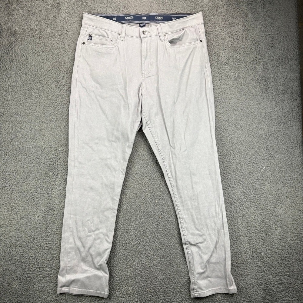 Chaps Mens 5-Pocket Chino Pants Gray 34x30 Straight Leg Casual Cotton Trousers